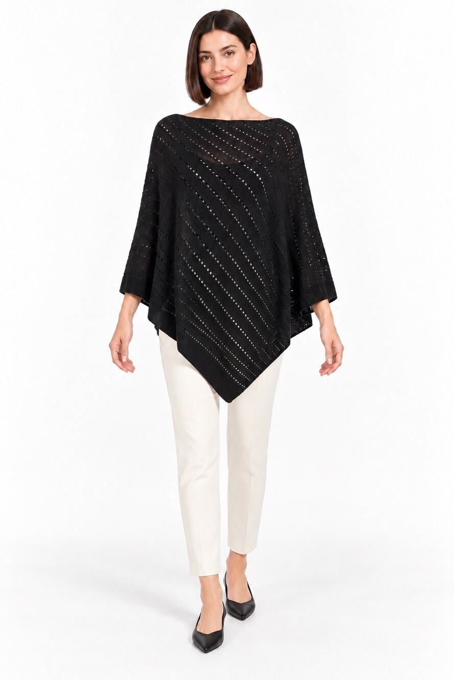 J. Jill Black Linen & Cotton Poncho Sweater